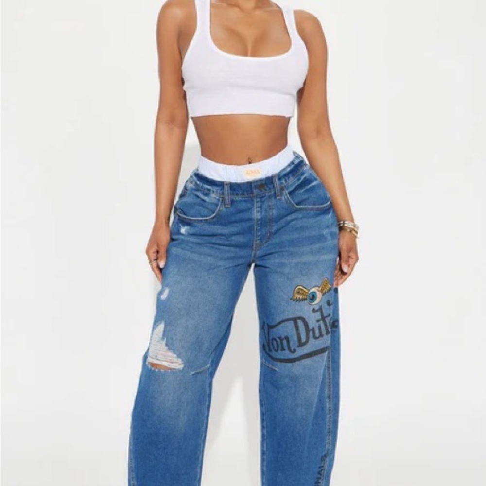 Von Dutch Blue Graphic Boyfriend Jeans